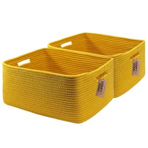 COMFY-HOMI 2 pcs Large Storage Baskets for Shelves, Laundry Basket, Woven Rope Basket, Closet Organizer Bins for Clothes Blanket Towels, Baby Nursery, Gift Toy Baskets, 17 x 13 x 7.5-Yellow