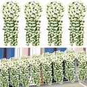 Ouddy Decor 4 Pcs Artificial Hanging Flowers Fake Hanging Plants Violet Flowers Vine Garland for Home Indoor Outdoor Garden Patio Porch Yard Wedding Decoration, White