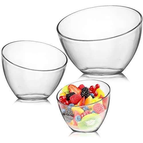 Lyellfe 3 Pack Angled Plastic Bowls, Clear Salad Serving Bowl, Thick Acrylic Candy Bowls for Parties in Assorted Sizes, Snack Bowl for Pasta, Candy, Chips, Fruit, Prep