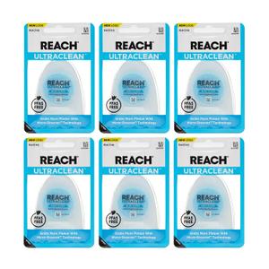REACH Ultraclean Dental Floss, Mint, Plaque Remover for Teeth, Shred Resistant, Waxed, Easy on Gums & Teeth, Mint, Oral Care, PFAS Free, for Adults & Kids, 6 Pack, 30 yd