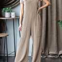 Dokotoo Women's Casual Jumpsuits Ribbed Front Pocket Loose Overalls One Piece Sleeveless Wide Leg Long Pant Rompers (XXXL)