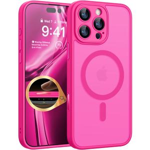 CANSHN Magnetic & Camera Control Compatible with iPhone 16 Pro Max Case, [Full Camera Protection] [Compatible with Magsafe] [Translucent Matte] Shockproof Protective Phone Cover 6.9 Inch - Hot Pink