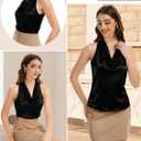 LAOTEPO Cowl Neck Halter Tops for Women Silk Satin Going Out Tank Top Trendy Summer Camisole Business Casual Blouses Outfits (Black, M)