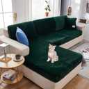 MIFXIN Velvet Stretch Couch Cover Sofa Cushion Slipcover 1 Piece Universal Elastic Sofa Seat Cover Wear-Resistant Couch Furniture Protector (Dark Green, Plus Size 3-Seater)