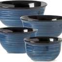 Hasense Mixing Bowls Set, Porcelain Large Salad Bowls for Cooking, Baking, Prepping, Serving, Blue Nesting Dishes for Housewarming Gift, Microwave Dishwasher Safe, Blue, 20+40+84+108 Ounce