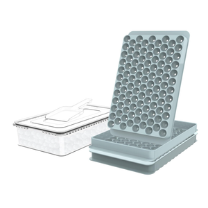 WIBIMEN Mini Ice Cube Trays, 0.55” Tiny Pebble Ice for Iced Coffee & Cocktails, Fast Chill, Easy Twist Release, Stackable with Lid & Storage Bin (2 Pack, Blue)