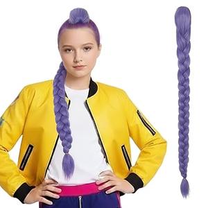 Yan Dream Purple Braid Wig Thick Long Lavender Purple Braid Hair Cosplay Wig Clip In Ponytail Dress up Accessories