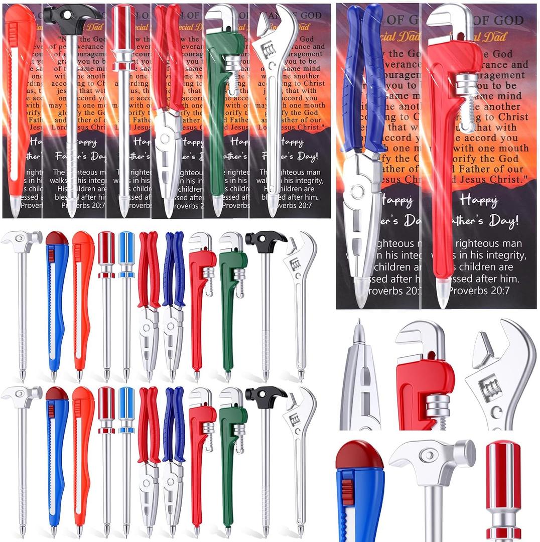 22 Set Novelty Tool Wrench Pens Multitool Ballpoint Pen for Father's Day Men Gift Bulk Black Ink Pipe Pincer Pliers Spanner Hammer Screwdriver for Worker Craftsman School Office Supplies