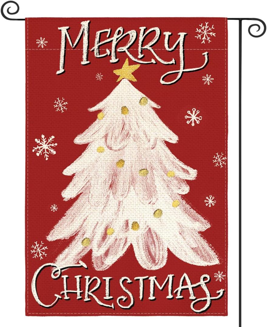 AVOIN colorlife Merry Christmas Garden Flag 12x18 Inch Double Sided Outside, Winter Holiday Christmas Tree Yard Outdoor Flag