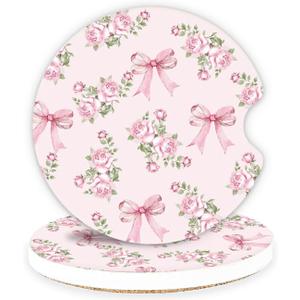 Ceramic Car Coasters  Absorbent Car Cup Holder Coaster Set for Women, Cute Aesthetic Car Accessories for Girls, 2 Pack (Blush)
