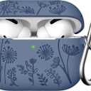 Lerobo Compatible with Apple Airpods Pro 2nd 1st Generation Case Cute Flower Engraved Cover Soft Silicone Skin Cover Full Protective Case for AirPod Pro/Pro 2 Case USB C, Front LED Visible, Blue Gray
