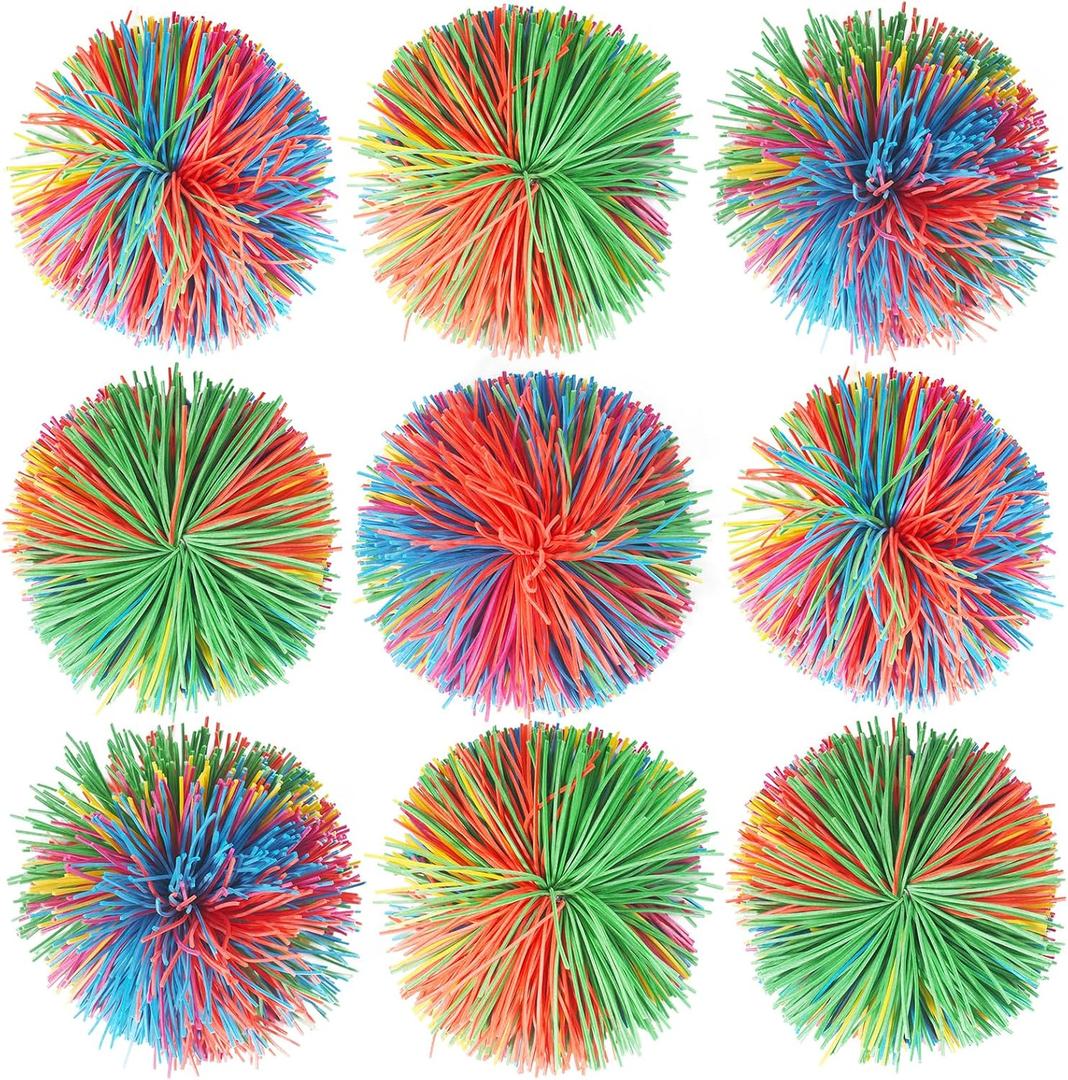 24 PCS Sensory Fidget Stringy Balls, Rainbow Soft Rubber Bouncy Stress Balls, Pull Stretch Elastic Ball Toy Rainbow Fidget Party Favors