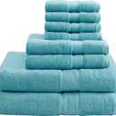 Madison Park 800GSM Bathroom Towel Set of 8 100% Cotton Bath Towel Set for Bathroom Luxurious Highly Absorbent 2 Bath Towels 2 Hand Towels 4 Washcloths Quick Dry Spa Quality Aqua (Multi-Sizes)