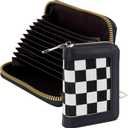 Compact Credit Card Holder, Checkered RFID Zip-Around Accordion Wallet Organizer with 9 Card Slots and 2 Cash Slots