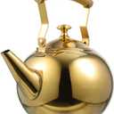 DOITOOL Stainless Steel Tea Kettle for Stove Top Boiling with Built-in Filter and Comfortable Handle 7.48X7.08X5.11 Inch Home and Restaurant Use (Golden)