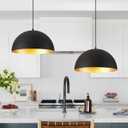 16" Industrial Large Pendant Light Fixtures,Black and Gold Pendant Lights Kitchen Island,Farmhouse Pendant Light Fixtures for Kitchen Foyer Cafe Dining Room,2 Pack