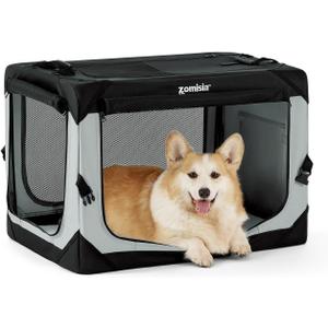 ZOMISIA Collapsible Dog Crate for Medium Dogs - 30 Inch Portable Dog Travel Crate Soft Sided with Breathable Mesh Windows, Foldable Dog Kennel for Indoor and Outdoor, Grey