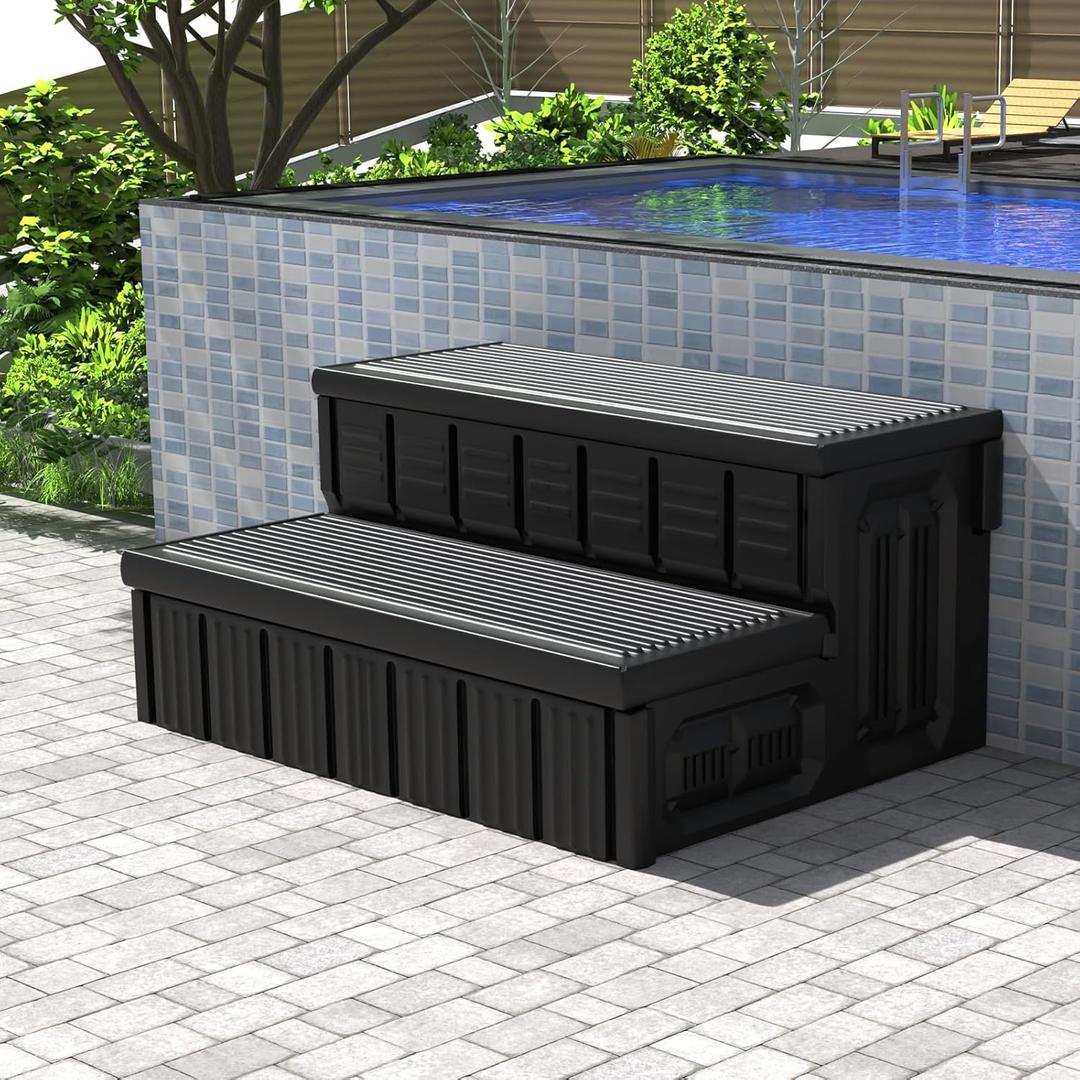 Hot Tub Steps, Outdoor Spa Steps with Storage, Non-Slip & Sturdy Hot Tub Stairs, 36 Inches Long, Black