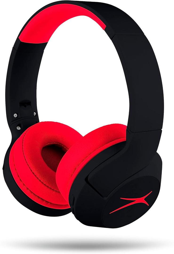 Altec Lansing Kid Safe Noise Cancelling Wireless Headphones 15H Battery, 85dB Volume Limit, Foldable Design Powerful Sound, Active Noise Cancellation Perfect for Kids Ages 7+ (Blackout Classic Red)