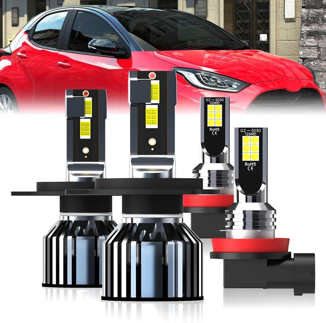 For 2006-2020 Toyota Yaris light Bulbs, H4 High Low Beam H11 Fog Light Combo, 4PCS