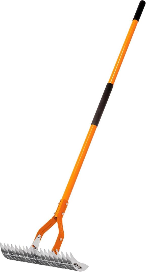 Thatch Rake for Lawns - Heavy Duty Metal Dethatcher with Fiberglass Handle, 58 Inches