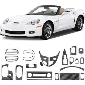21PCS Real Carbon Fiber Interior Trim Kit Compatible with Corvette C6 2005-2013, Interior Decor Sticker Accessories