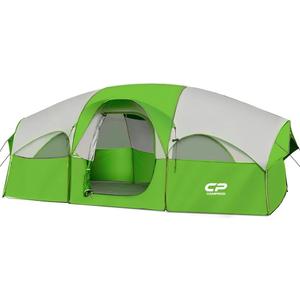 CAMPROS CP Tent 8 Person Camping Tents, Weather Resistant Family Tent, 5 Large Mesh Windows, Double Layer, Divided Curtain for Separated Room, Portable with Carry Bag (Green)