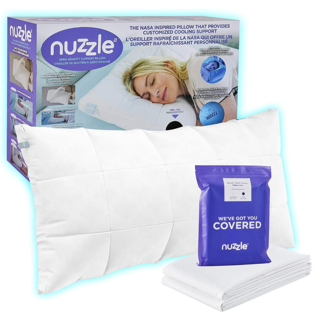 Nuzzle Cooling Adjustable King Size Pillow and Pillowcases