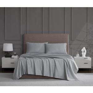 Linen Closet Queen Sheet Set 4-Piece Cotton Blend, 1200 Thread Count Ultra Soft & Silky Sateen, Moisture Wicking, Wrinkle Resistant, Quick Dry, Deep Pocket up to 18", Durable & Easy Care, Light Gray