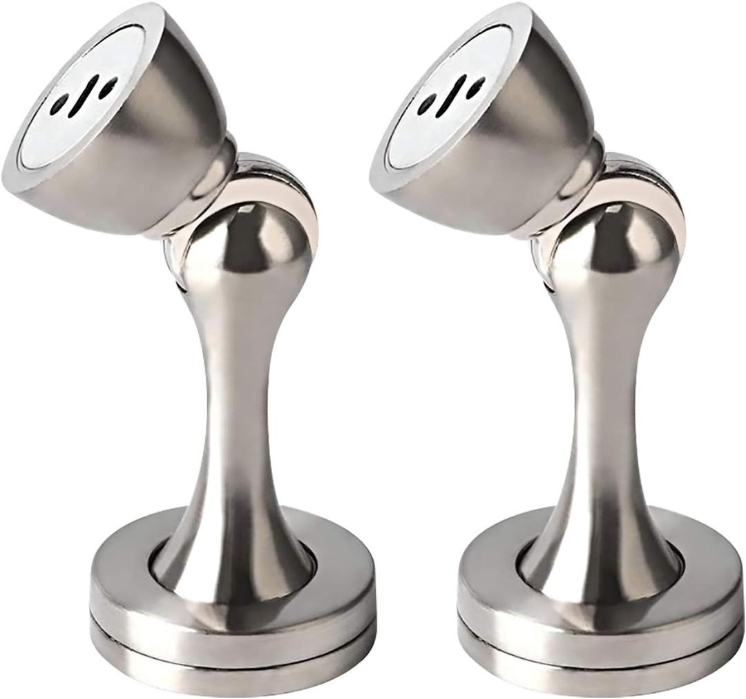 KOLAKO Magnetic Door Stops, Wall Floor Mounted Door Stopper Catch, Solid Metal Magnetic Doorstops Holder, Door Wall Protector for Home Office 2 Pack Silver