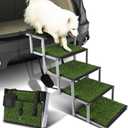 Dog Stairs for Car, Portable Folding Dog Ramps,Dog Steps for Large Dogs with Non-Slip Grass Rug for Cars, SUV, Trucks, Lightweight Pet Ramp Supports Up to 200 lb, 5 Steps (Grass 5 Steps)