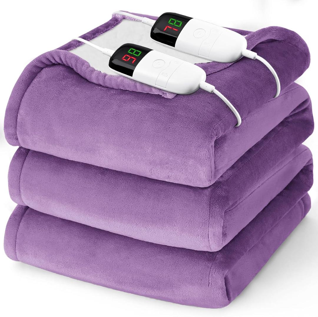 Heated Electric Blanket Queen Size - 84" x 90" Heating Blanket with Dual Control, 10 Heating Levels & 8 Hours Auto Off, Soft Warm Flannel Blanket, Christmas Birthday Gifts for Senior Grandma (Taro Purple)