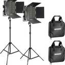 NEEWER 2 Pack Bi Color 660 LED Video Light and Stand Kit: (2) 3200-5600K CRI 96+ Dimmable Light with U Bracket and Barndoor, (2) 75 inches Light Stand for Studio Photography, Video Recording (Black)