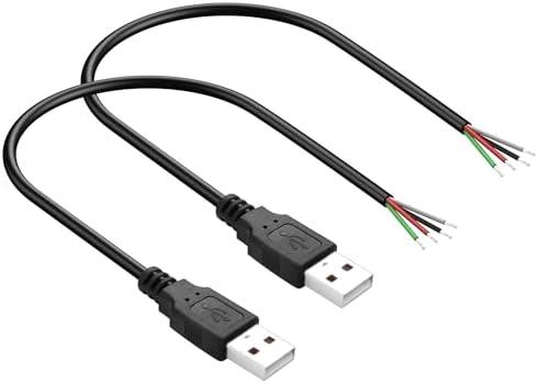 PNGKNYOCN 30cm USB DIY Pigtail Cable, 22AWG 5V/3A USB A Male Plug to 4 Pin Bare Wire Extension Data Cable for USB C Equipment Installed（2-Pack）