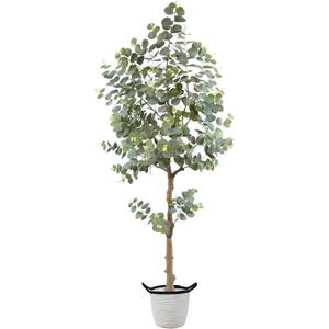 Lovaplants Artificial Eucalyptus Plant 5ft, Fake Tree with Basket, Faux Eucalyptus Plants with White Silver Dollar Leaves, Faux Floor Trees for Home Office Decor Indoor Outdoor