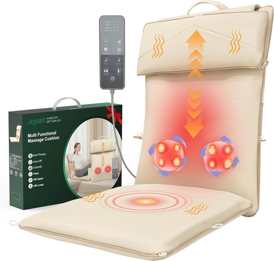 Joyset Shiatsu Neck and Back Massager for Chair,Rolling Up and Down Back Massager with Heat,4D Kneading for Pain Relief Deep Tissue,Portable Spot Massage Chair Pad for Dad,Mom,FriendKhaki