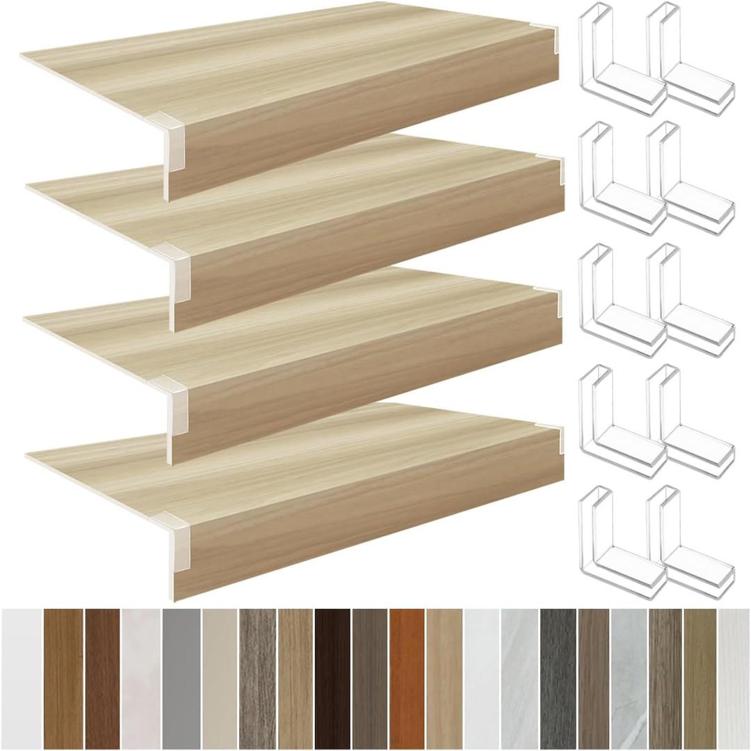 4PCS Wire Shelf Covers,33x12x3in Foamed PVC Wire Rack Covers for Wire Shelving Pantry and Laundry Shelves (Not Wood), Removable Closet Decoration, Moisture Resistant, Brown Walnut