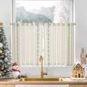 JINCHAN Small Window Curtains 45 Inch Length Christmas Decorations Linen Cafe Curtains for Kitchen Bathroom Bordered Floral Embroidered Rustic Farmhouse Light Filtering Curtain 2 Panels Green on Beige