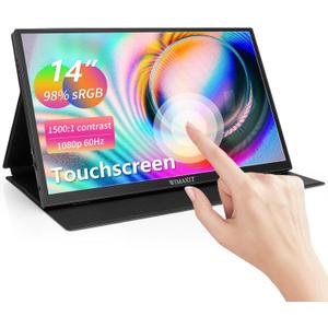 WIMAXIT 14" Portable Touch Monitor 1920x1080p Full HD Vesa Mount 98% sRGB Compatible with Laptop/PC/Game Console via HDMI/USB-C/3.5mm Audio Includes Cover Stand