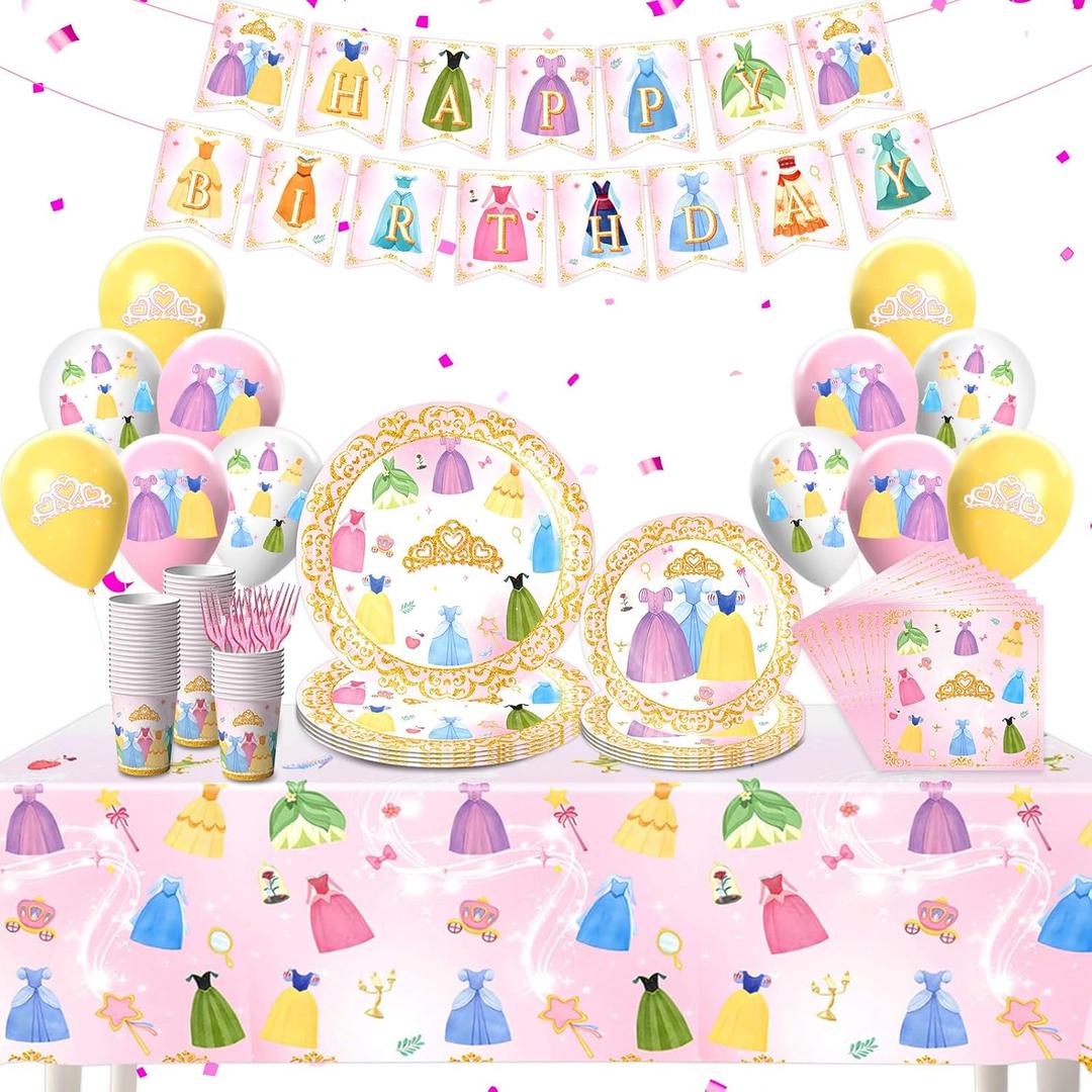 134Pcs Princess Birthday Party Decorations for Princess Party Decorations Supplies, Serves 24 Guests