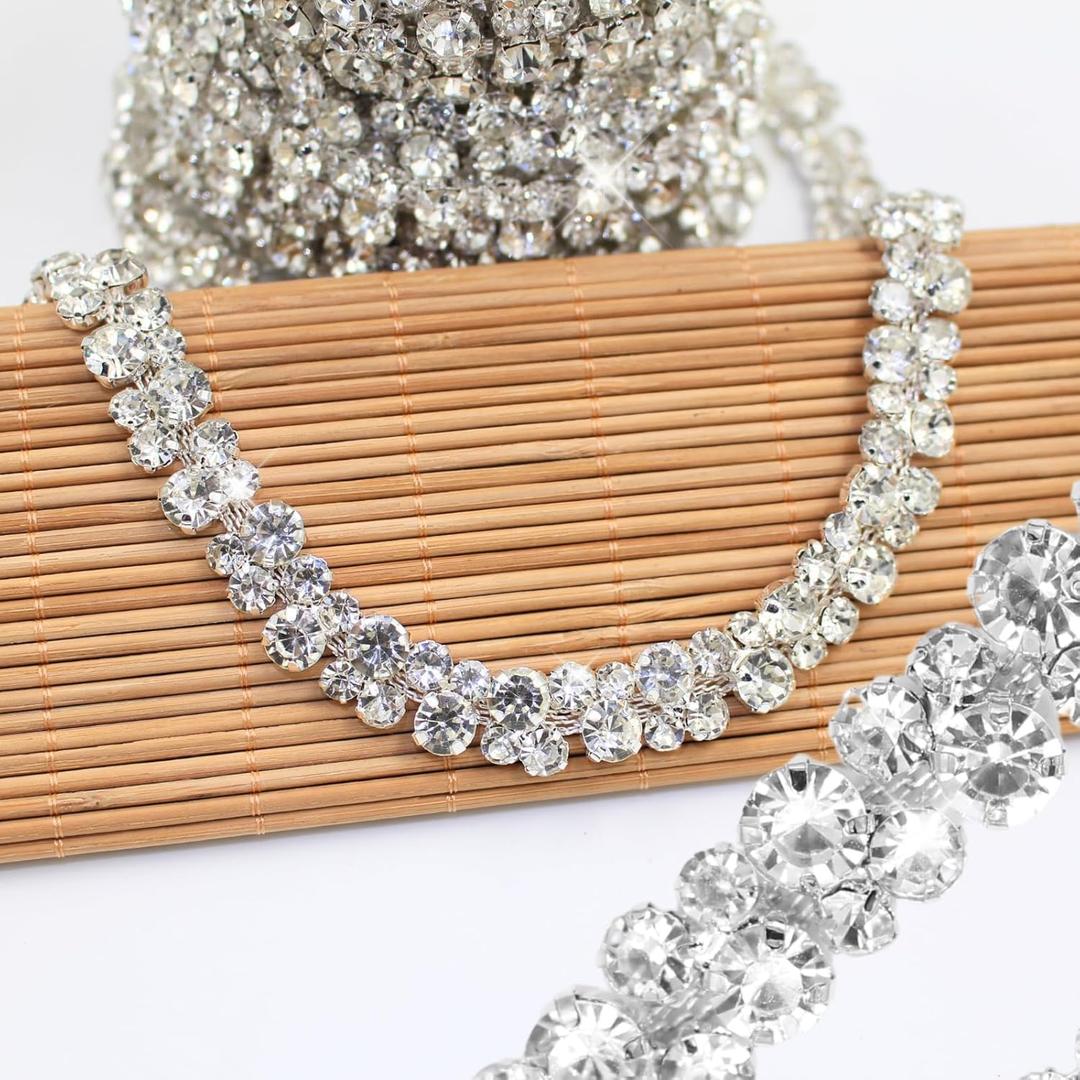 PEARLY JUN 1 Yard Rhinestone Trim Chain Sliver Applique Stringing Ribbon DIY Jewelry Wedding Party Bracelets Craft Bridal Bouquets Embellishment Accessories