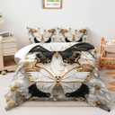 AILONEN Black and White Butterfly Comforter Set Queen Size,Gold Flower Butterfly Bedding Set for Kids Girls Women