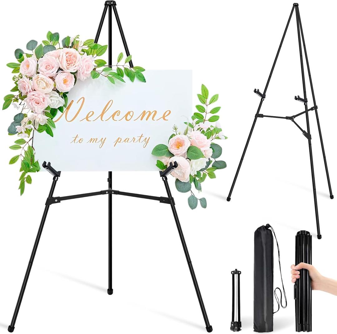 Easel Stand for Sign - 63" Display Easel for Wedding Sign Stand Poster Stand, Lightweight Adjustable Poster Easel for Painting, Portable Easel Stand with Carrying Bag, Black 1Pcs