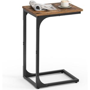  C-Shaped End Table, Small Side Table for Couch, Sofa Table with Metal Frame for Living Room, Bedroom, Bedside, Rustic Brown and Black