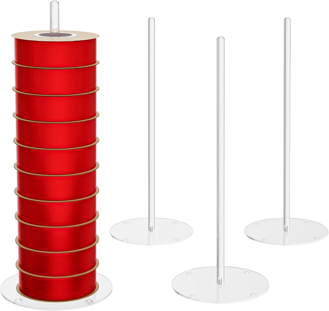 Ribbon Storage Rack Holder,4 Clear Acrylic Pack RibbonTape for Sewing Craft Mesh Thread Tape Wreath Crochet Roll for Big Roll Ribbon(to 100yard) Florist Arts Wrapping Gift (4P-Round-15inch)