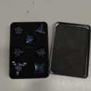 7PCS Metal DND Dice Set with Box, Debris RPG Black Blue D and D Dice for use with D&D Tabletop Games Role Playing Game Polyhedral Dice Set D20 D12 D10 D8 D6 D4