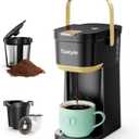 Single Serve One Cup Coffee Maker, for K Cups and Grounds, Mini Coffee Maker with Portable Handle, 6 to 12 Oz Brew Size, for Travel, Camping, Office, RV and Dorm, 120V, Black and Gold