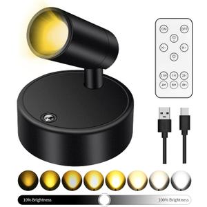 Battery Operated Spot Lights Indoor: 20-120Hrs Battery Life Wireless Spotlight with Stepless Color Temperature & Stepless Dimming & Timer, LED Accent Lighting with Remote for Plant Picture Wall Floor (Black-1 Pack)