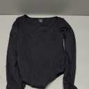 PUMIEY Women's Scoop Neck Long Sleeve Bodysuit Body-hugging Sexy Tops Smoke Cloud Collection (Medium, 01 Jet Black)