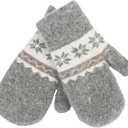 FGSS Winter-Knit-Mittens for Kids - Warm Stretchy Outdoor Gloves Boys-Girls Cute Snowflakes Gloves for 6-12Years (Gray)